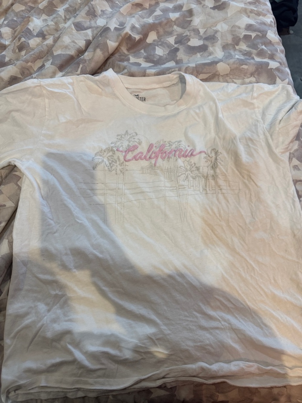Hollister White Short Sleeve Tee with Pink "California" Script